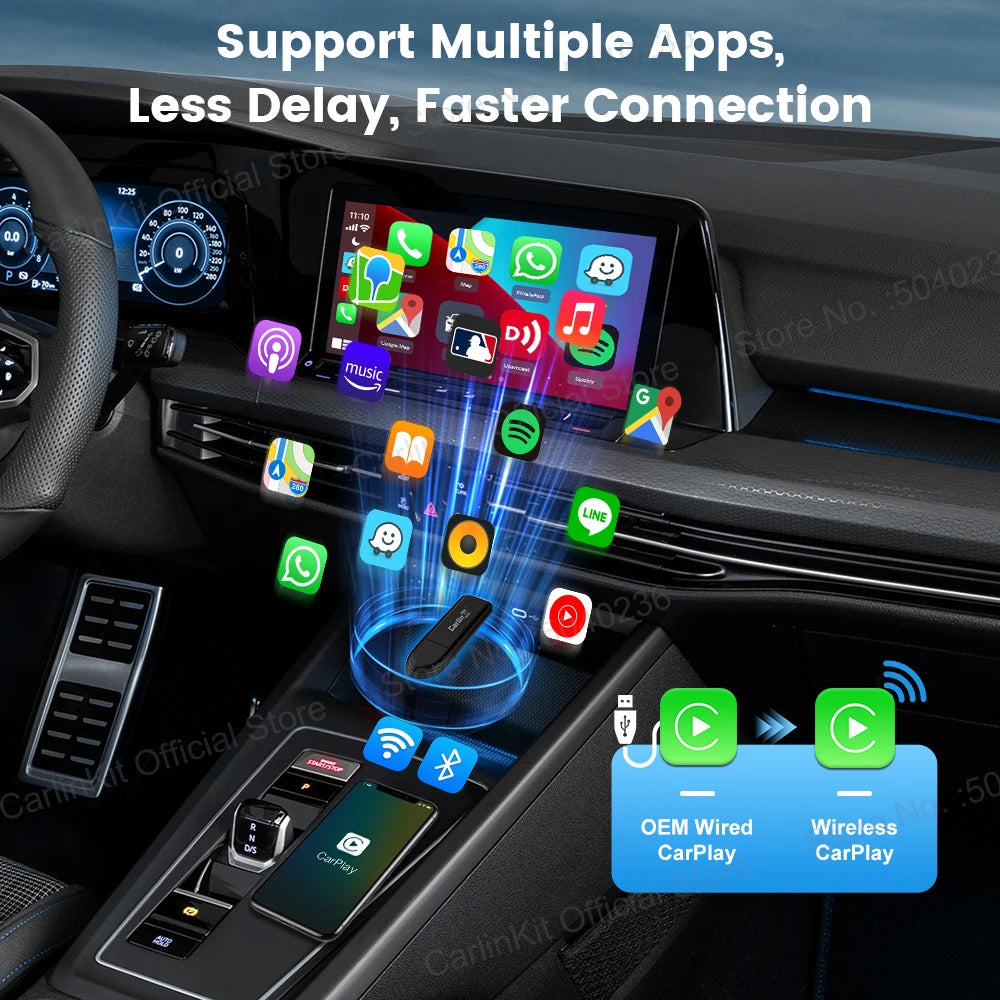 2026 CarlinKit Mini Wireless CarPlay Adapter – Smart Wired to Wireless CarPlay Dongle with WiFi & Bluetooth Auto Connect Car System Upgrade