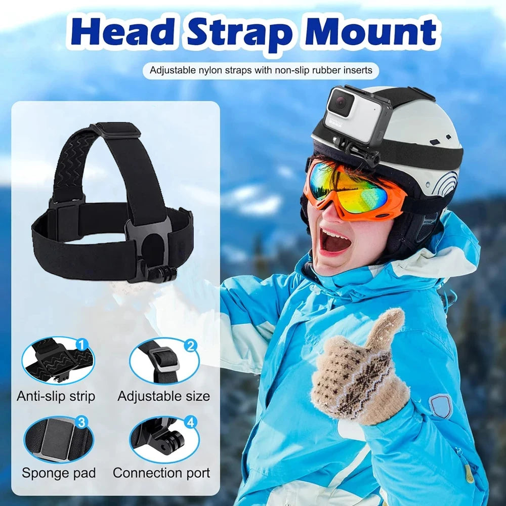 Action Camera Accessories Kit - Adjustable Head Strap & Chest Mount Holder for GoPro, DJI, Insta360 & More