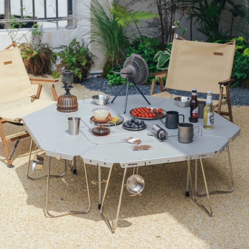 Homful Outdoor Multifunctional Stainless Steel Round Table – Foldable BBQ & Campfire Table for Camping