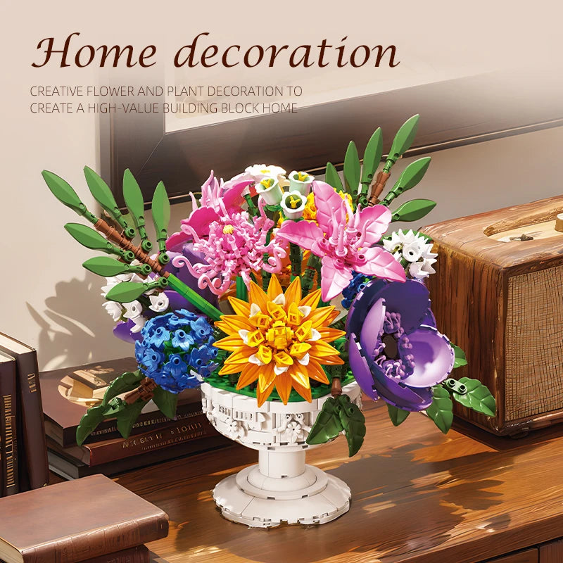 1081PCS Dream Flower Bouquet Building Blocks – Model Room & Garden Ornaments Toy for Kids, Girls, Adults, Christmas Gifts