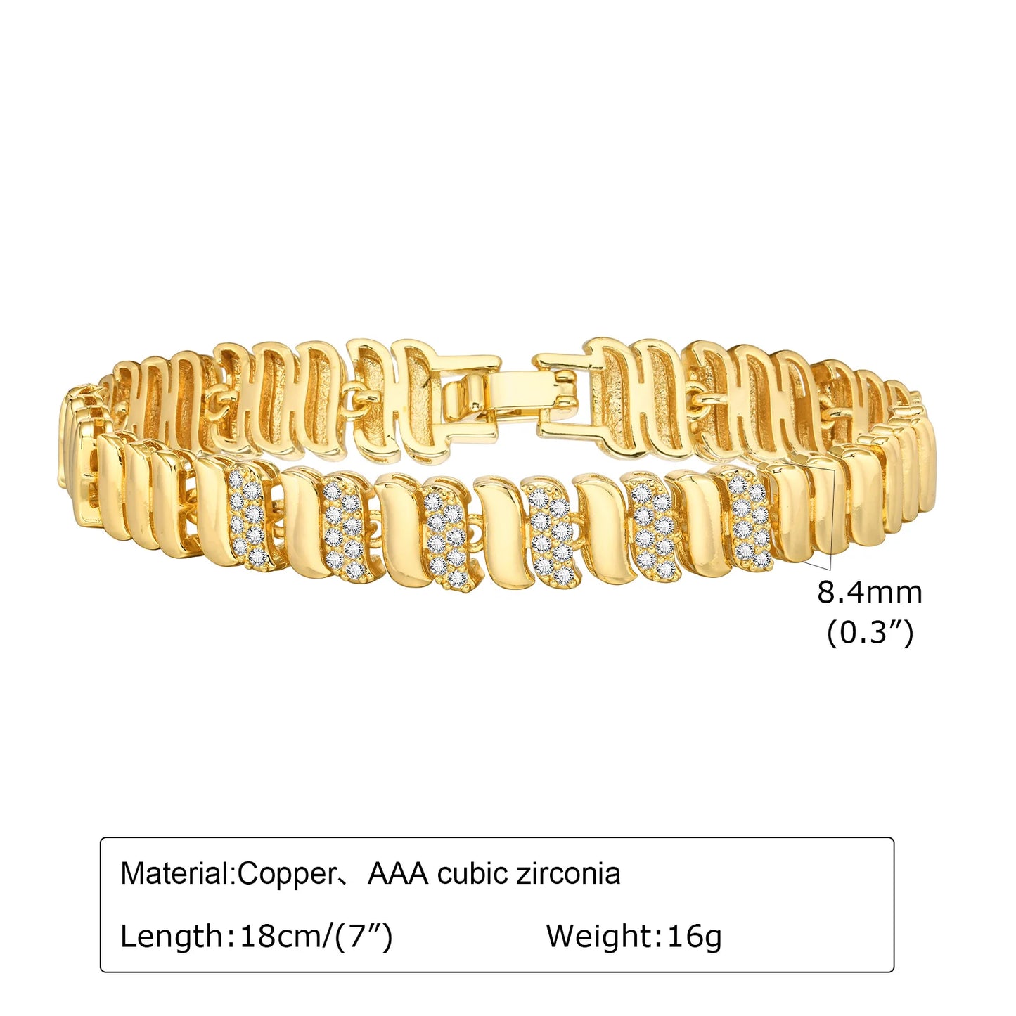 14K Gold Plated Paperclip Chain Bracelet with Cubic Zirconia Chunky Adjustable Link Jewelry for Women