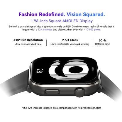 Blackview Smartwatch R60 – 1.96'' AMOLED Display, 800mAh Battery, Bluetooth Phone Calls, Health & Fitness Tracking – [World Premiere]
