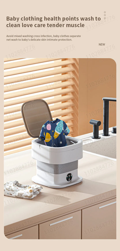 10L High-End Foldable Portable Washing Machine – Large Capacity with Blue Light, Timed Washing & Dehydration