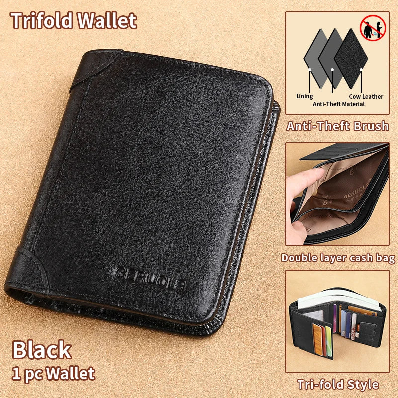 GERUOLA Slim RFID Genuine Leather Wallet for Men – Multifunctional Credit Card & ID Holder, Dark Brown Minimalist Bifold Wallet