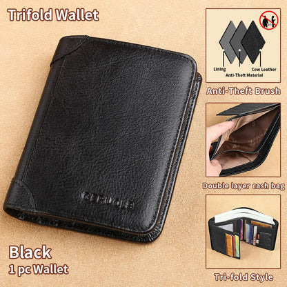 GERUOLA Slim RFID Genuine Leather Wallet for Men – Multifunctional Credit Card & ID Holder, Dark Brown Minimalist Bifold Wallet