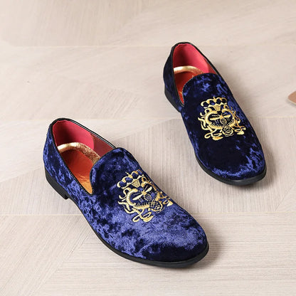 Men’s Luxury Suede Leather Shoes - Embroidered Loafers for Wedding, Party and Formal Wear Large Size