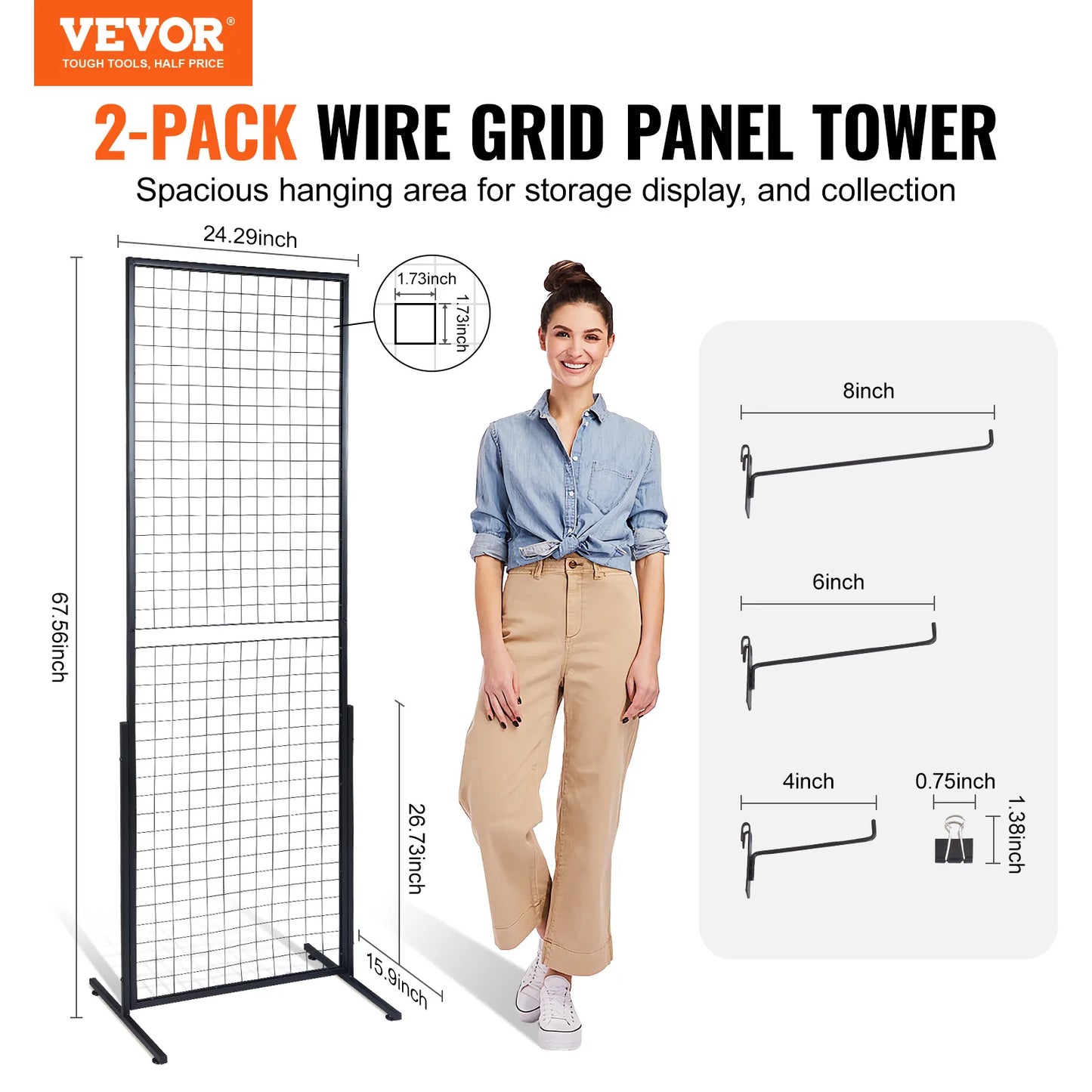 SucceBuy Grid Wall Display Panels - Double-Sided Wire Grid Rack with Hooks for Retail & Craft Shows