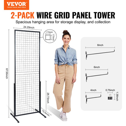 SucceBuy Grid Wall Display Panels - Double-Sided Wire Grid Rack with Hooks for Retail & Craft Shows
