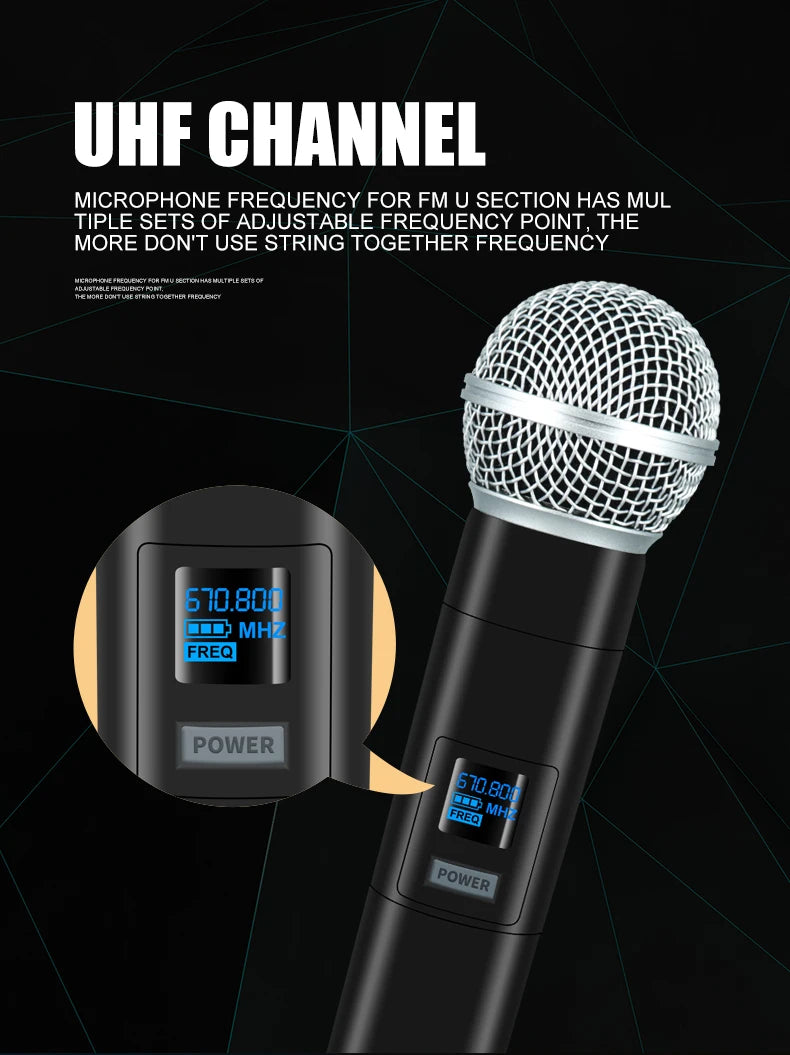 Wireless Handheld Microphone – Dual Channel UHF Dynamic Mic for Karaoke, Wedding, Party & Church Shows