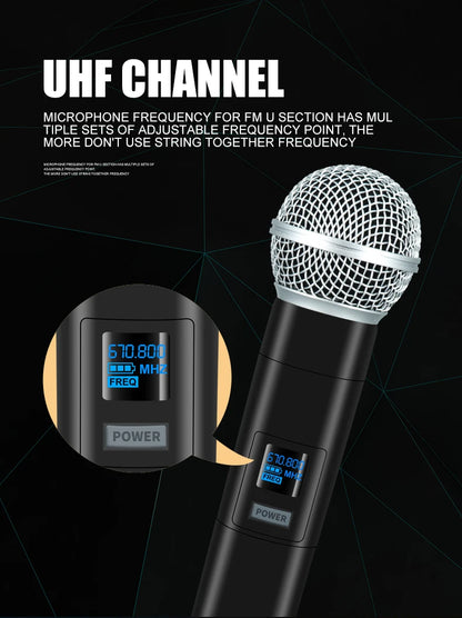Wireless Handheld Microphone – Dual Channel UHF Dynamic Mic for Karaoke, Wedding, Party & Church Shows