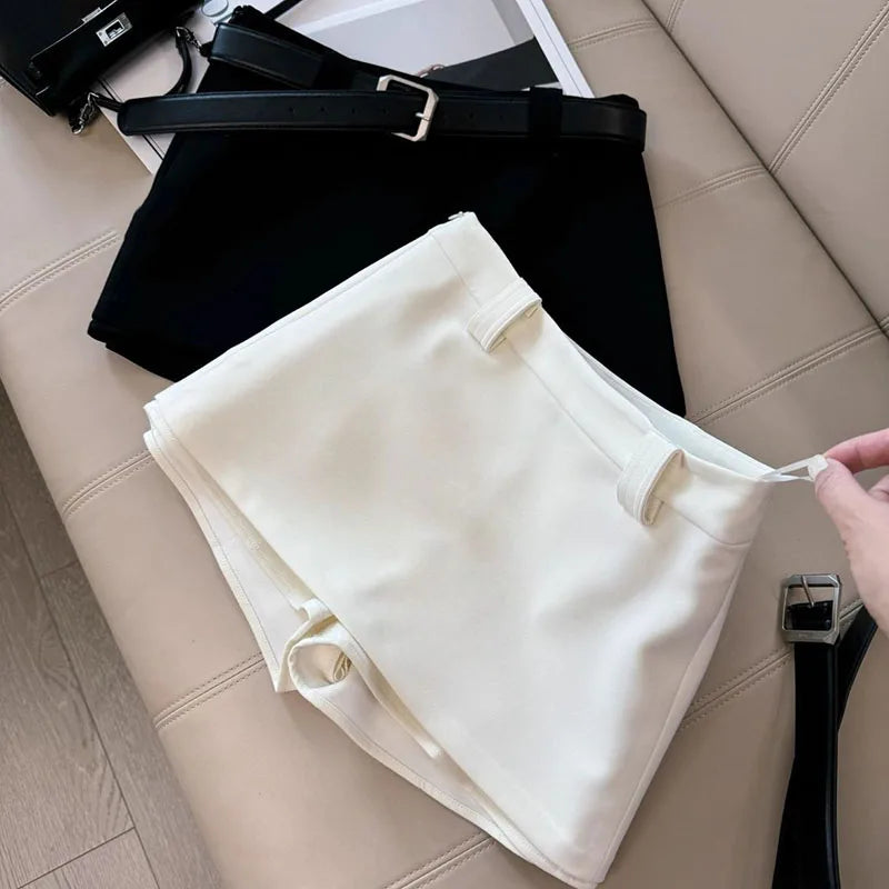 Black & White Office Skirt – Sexy Tight A-Line Hip Skirt with Belt, Stylish All-Match Ladies Fashion