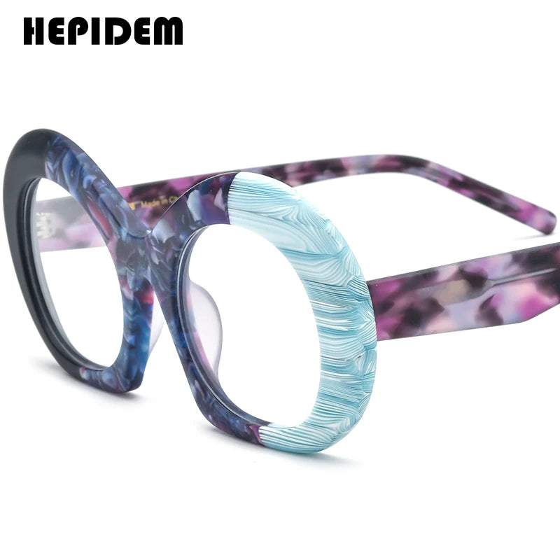 FONEX HEPIDEM Acetate Eyeglass Frames - Retro Round Vintage Eyewear for Men & Women