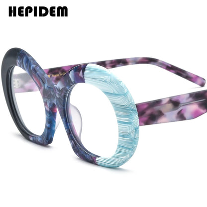 FONEX HEPIDEM Acetate Eyeglass Frames - Retro Round Vintage Eyewear for Men & Women