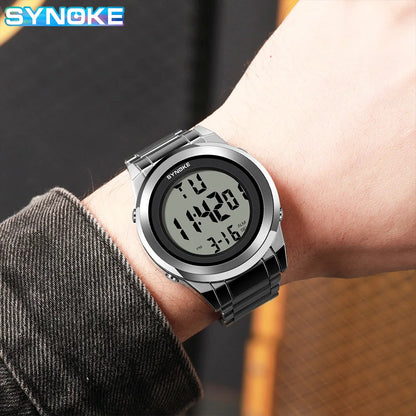 Men's Top Luxury Sports Watch – Stainless Steel Strap, Waterproof Digital Wristwatch with Backlight & Alarm