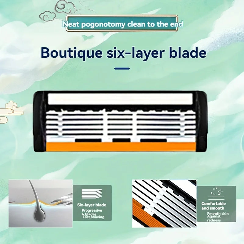 Men’s 6-Layer Safety Razor Set – High-Quality Sharp Stainless Steel Shaver with Replaceable Blades