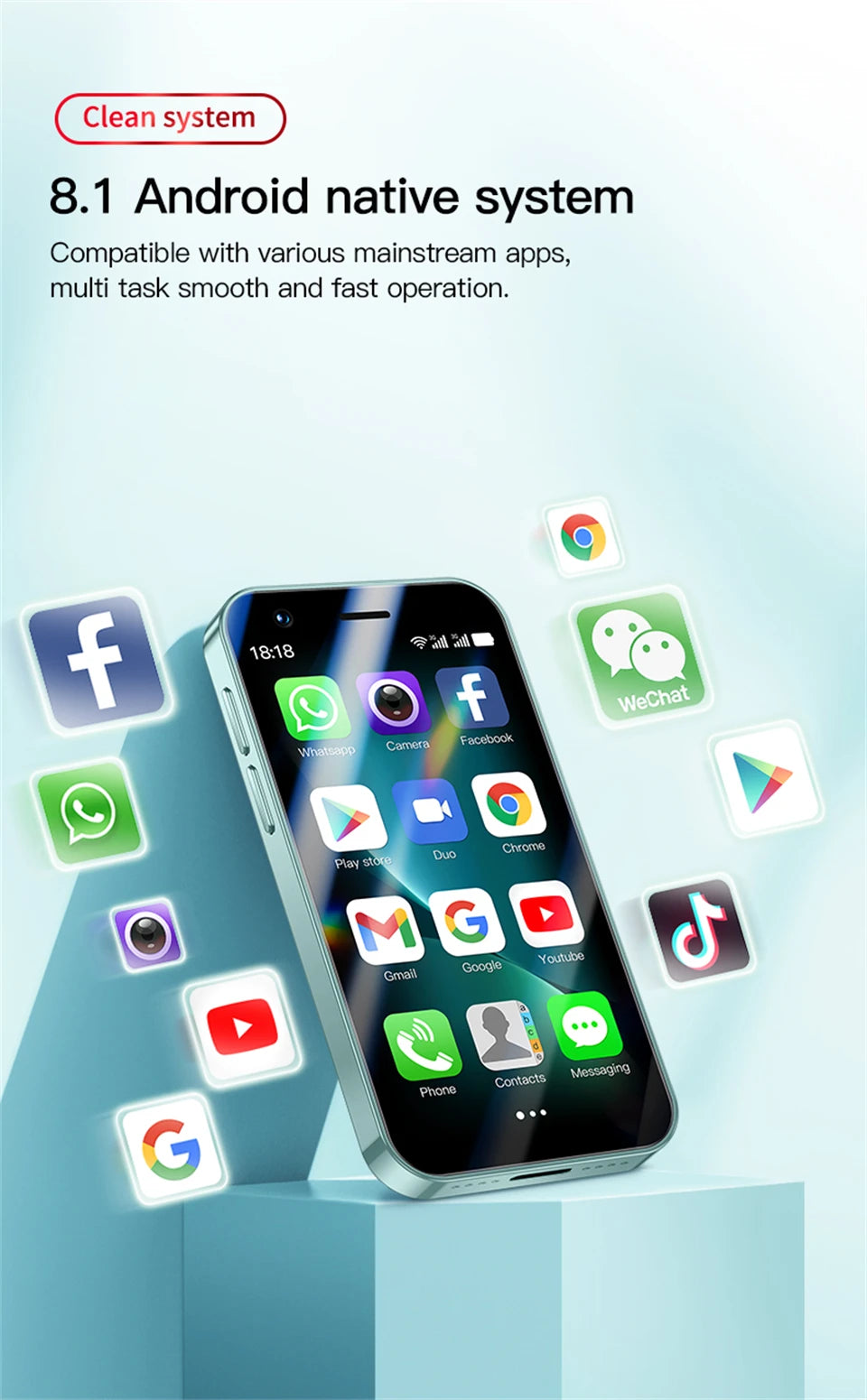 SOYES F8 Pro Max Mini Android Phone — 3.0" Display, 1GB RAM, 16GB ROM, Dual SIM, 3G, Play Store Compatible Small Smartphone