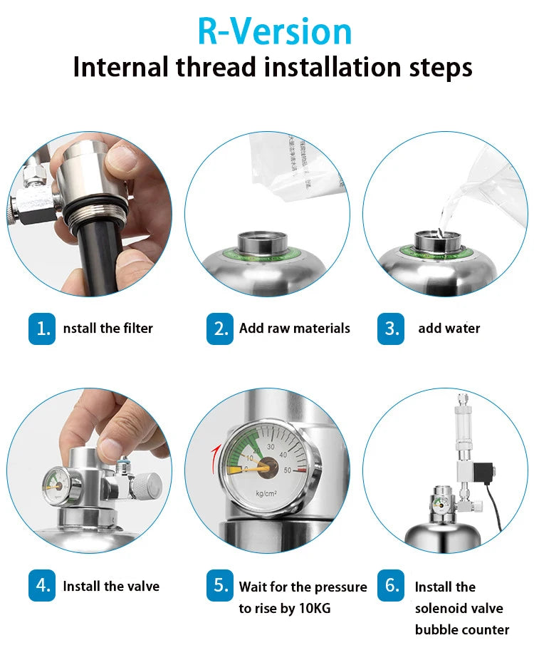 Aquarium DIY CO2 Generator Kit – Stainless Steel CO2 Cylinder & Carbon Dioxide Reactor System for Plants & Fish Tanks