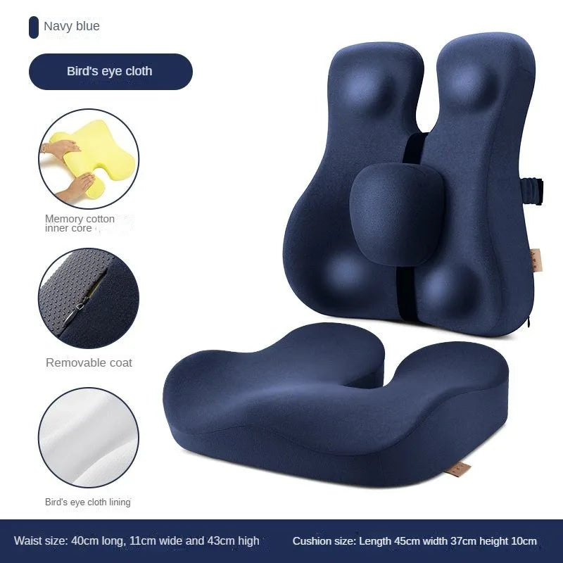 Memory Foam Seat Cushion & Back Support Pillow Set — Orthopedic Ergonomic Coccyx, Hip & Lumbar Relief for Office Chair & Car