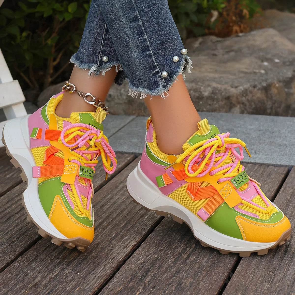 New Women’s Mesh Sneakers - Breathable Platform Lace-Up Casual Outdoor Low Top Shoes, Zapatos De Mujer