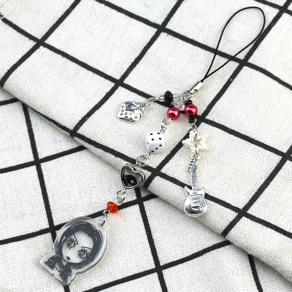 Ai Yazawa Nana Anime Heart & Strawberry Phone Charm Keychain – Y2K Handmade Jewelry