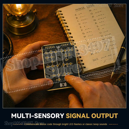 Morse Code Trainer Card Pro - Professional PCB-Style Interactive Learning Board with LEDs & Signal Buttons for Adults