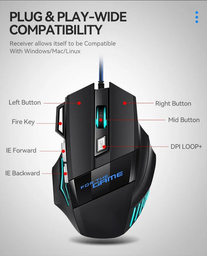 Hyperspeed USB Gaming Mouse | RGB Backlit Ergonomic 7D Wired Mouse for Laptop & PC Gamer