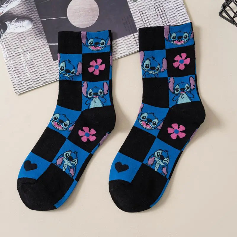 Disney Kawaii Stitch Cotton Socks - Medium Length Combed Cotton Socks, Perfect Birthday Gift for Girls & Boys