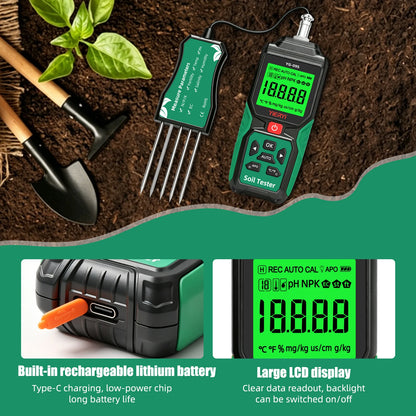 YIERYI 9-in-1 Soil Tester - Digital NPK, pH, EC, Moisture, Temperature & Salinity Analyzer for Garden & Plants