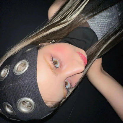 Harajuku Y2K Punk Girl Headband – Hollow Eyelet Cotton Elastic Steampunk & Gothic Style