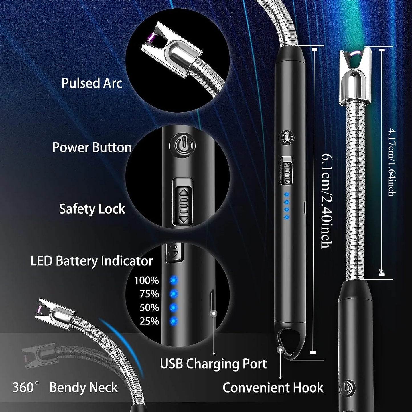 3PCS Rechargeable Electric Plasma Arc Lighters — Type-C Windproof Lighter for Kitchen, Candle, and BBQ Grill