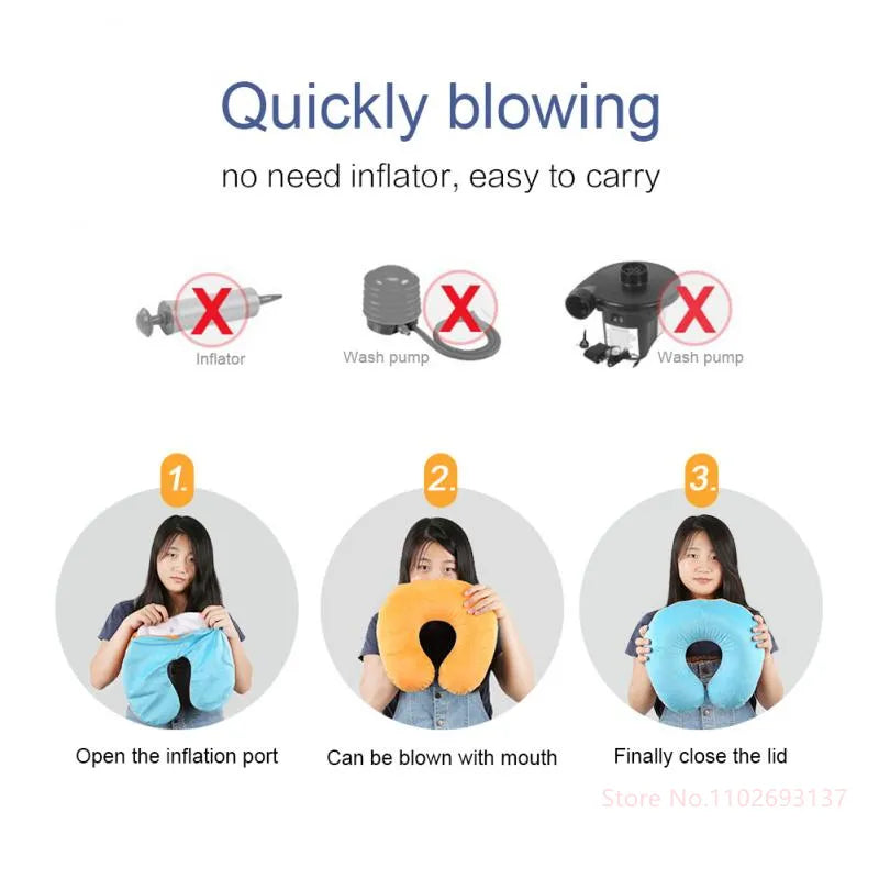 Colorful Cartoon INS Style U-Shaped Travel Neck Pillow – Panda, Rainbow, Cloud, and Fruit Inflatable Cushion for Kids, Adults, Family, and Friends