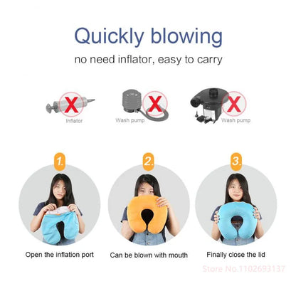 Colorful Cartoon INS Style U-Shaped Travel Neck Pillow – Panda, Rainbow, Cloud, and Fruit Inflatable Cushion for Kids, Adults, Family, and Friends