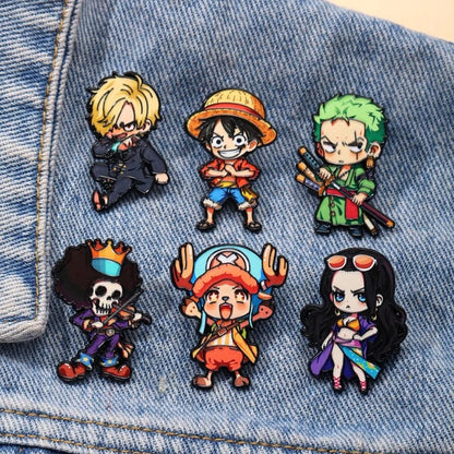 One Piece Anime Brooches 6-Piece Set - Chibi Luffy, Zoro, Sanji and Brook Character Pins for Fans and Gifts