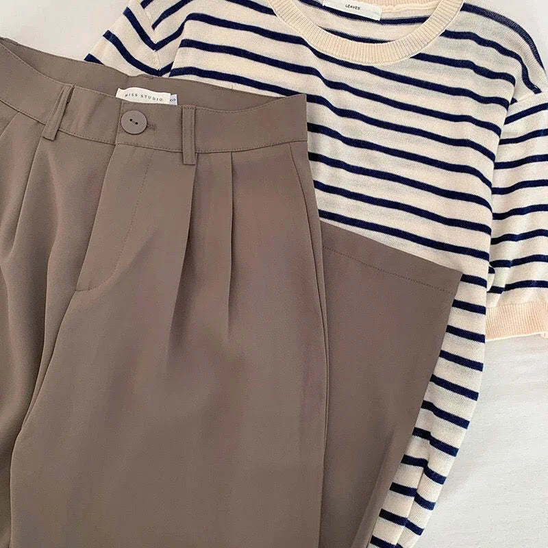 High Waist Women’s Suit Pants – Straight Office Trousers, Casual Button Loose Black Pants for Fall 2024