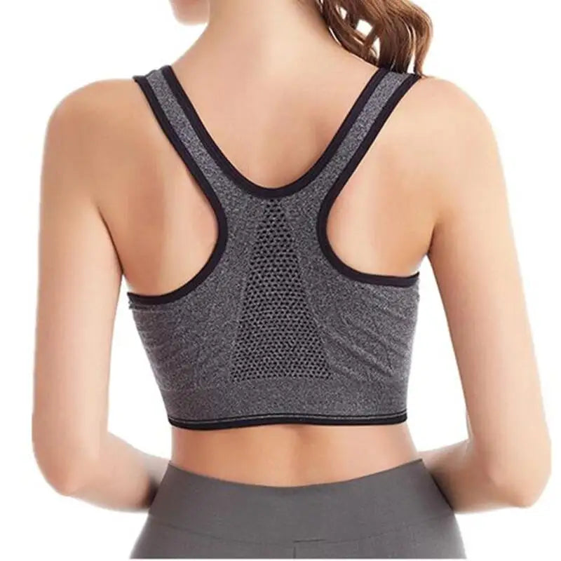 Women’s Front Zipper Sports Bra – Shockproof Seamless Breathable Wireless Fitness & Running Bralette