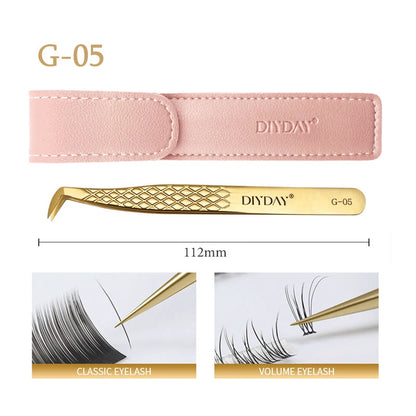 DIYDAY Anti-Slip Eyelash Tweezers — Stainless Steel Precision Fiber Tip for Eyelash Extensions & Makeup Tools