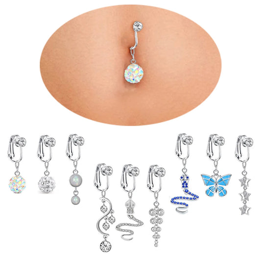 Faux Snake Belly Ring – Fake Clip-On Umbilical Navel Piercing, Belly Button & Cartilage Body Jewelry