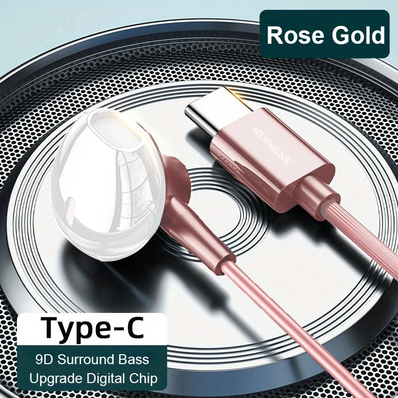 Type-C & 3.5mm Wired Earphones - HiFi Bass Stereo Headset with HD Microphone & Volume Control for iPhone 15–17 and Samsung Phones
