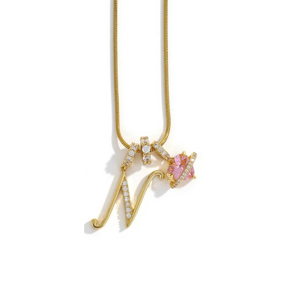 Gold Zircon Flower Letter Necklace - A-Z Alphabet Pendant Jewelry Gift for Women