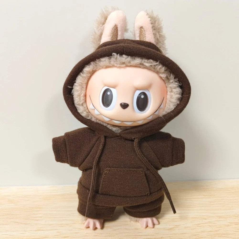 Labubu Casual Sweatsuit Set for 15/17cm Dolls — Comfy Doll Clothes with Ribbed Hem Details