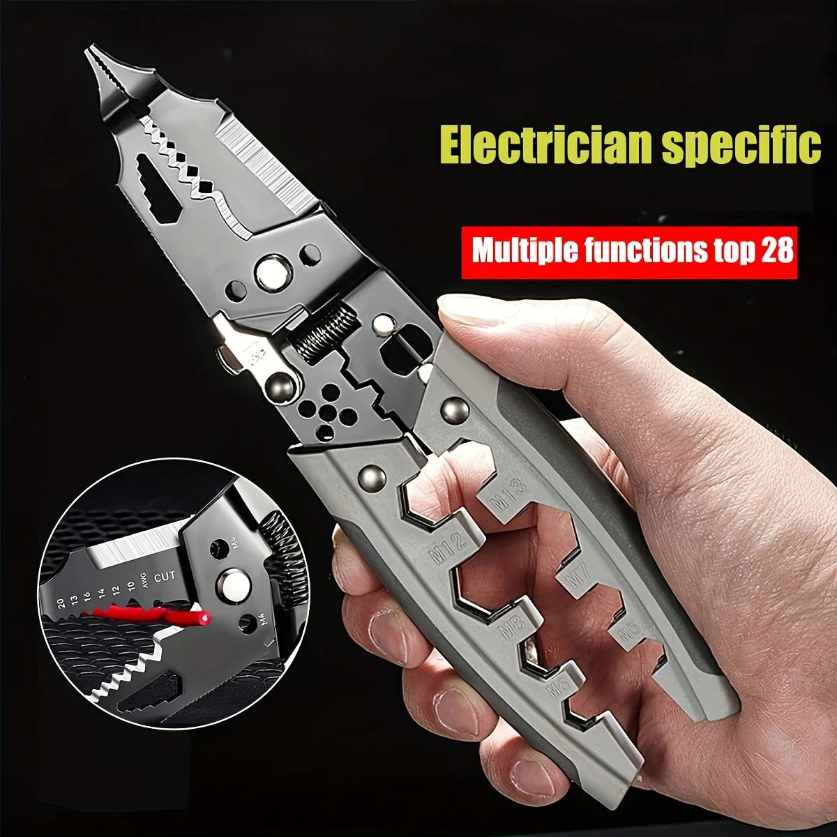 28 In 1 Professional Wire Stripper Tool - 8-Inch Wire Cutter, Crimper, Cable Stripper & Electrical Wiring Tool