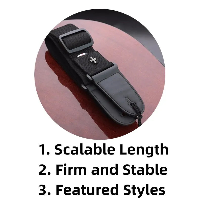 Vintage Cross Guitar Strap with Pick Holder Pocket – Adjustable Strap for Electric, Acoustic & Folk Guitars