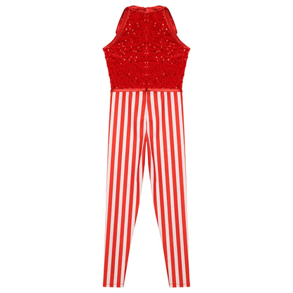 Kids Candy Cane Striped Christmas Tutu Leotard — Sequined Santa Bodysuit for Ballet & Gymnastics