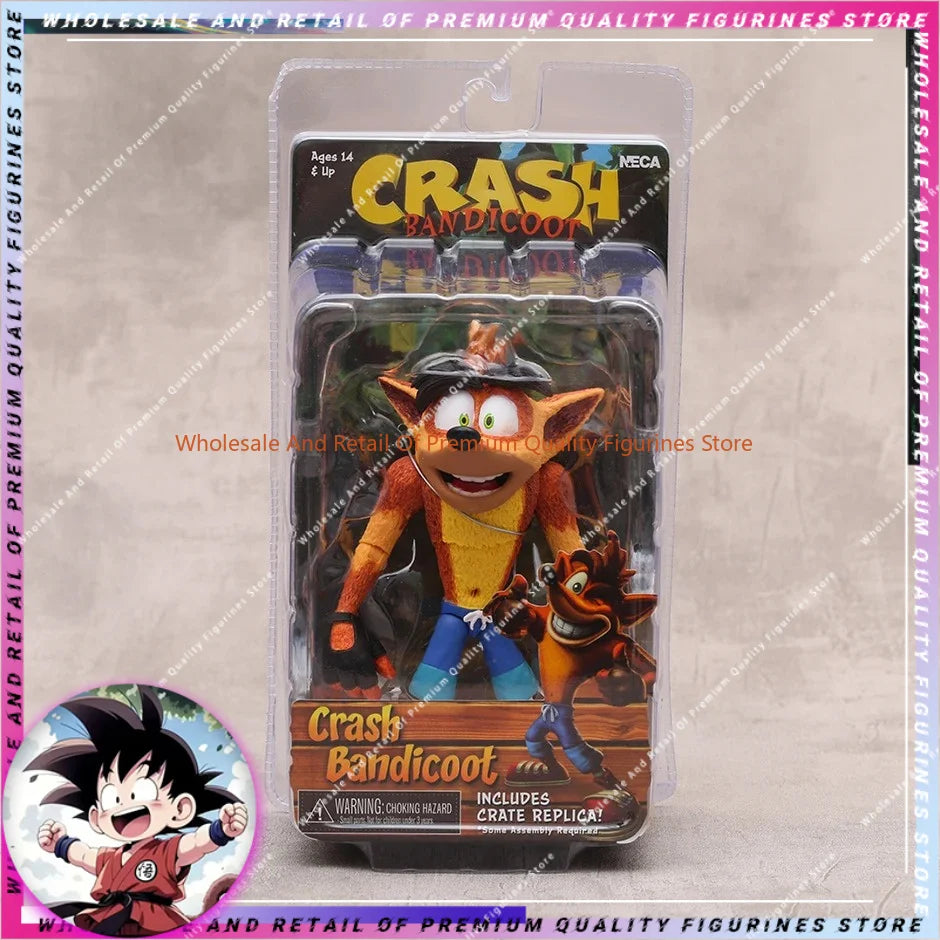 NECA Crash Bandicoot Action Figure with Crate Replica Model Toy - Collectible Game Character Display Figure