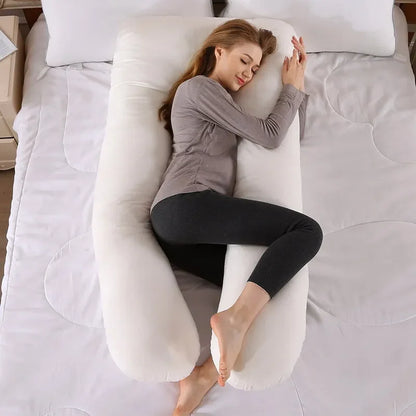 Soft Fleece U-Shaped Pregnancy Pillow – Multi-Function Side & Lumbar Support Cushion for Women