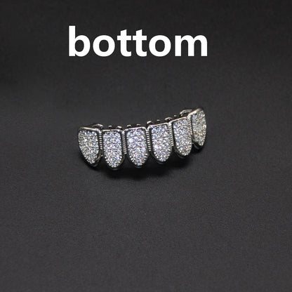 HipHop CZ Teeth Set – Unisex Gold & Silver Top/Bottom Mouth Caps, Removable Dental Fashion Jewelry