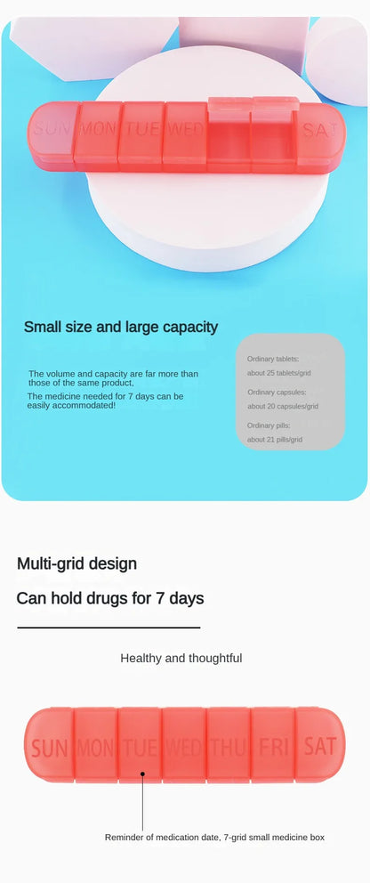 Weekly Medicine Pill Box – Mini Portable 7-Grid Organizer, Pill Case & Tablet Storage Container