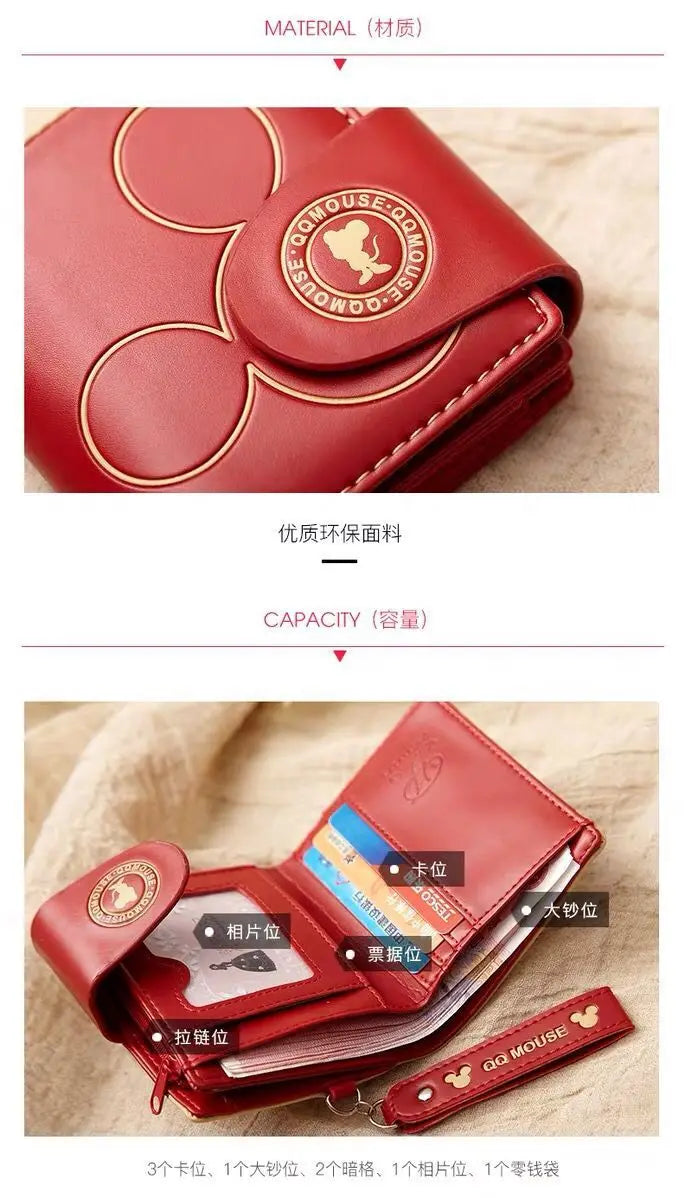 Explosion-Style Women’s Short Wallet — Korean PU Leather Cute Cartoon Zipper Purse, Multi-Card Folding Daily Pocket Wallet for Students