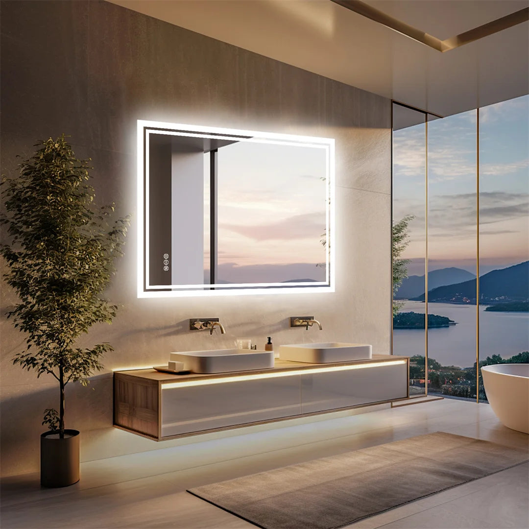 LUVODI 28x36 Inch LED Bathroom Mirror — Backlit Dimmable Wall-Mounted Defog Vanity Mirror