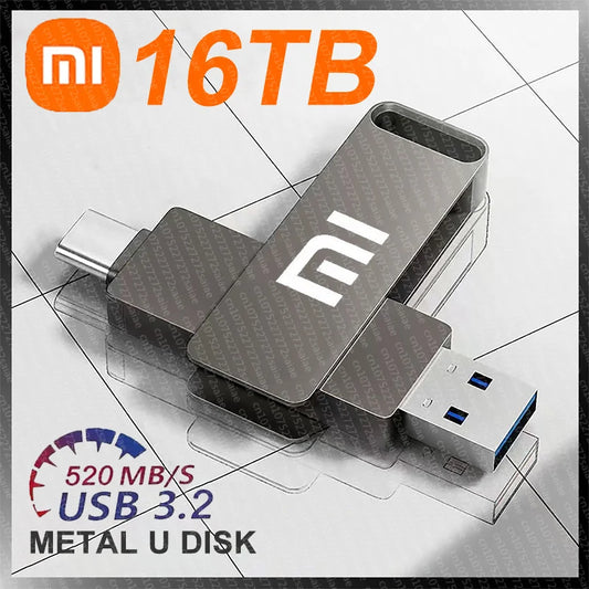 Xiaomi 16TB USB 3.2 Flash Drive — Super High-Speed Metal Mini U Disk, Type-C Pen Drive & Portable SSD Memory Disk